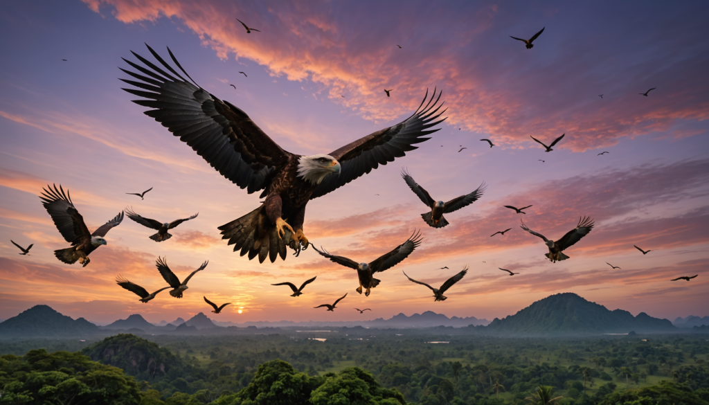 découvrez la magie d'observer les rapaces au crépuscule dans le ciel enchanteur de thaïlande, une expérience unique entre nature et aventure.